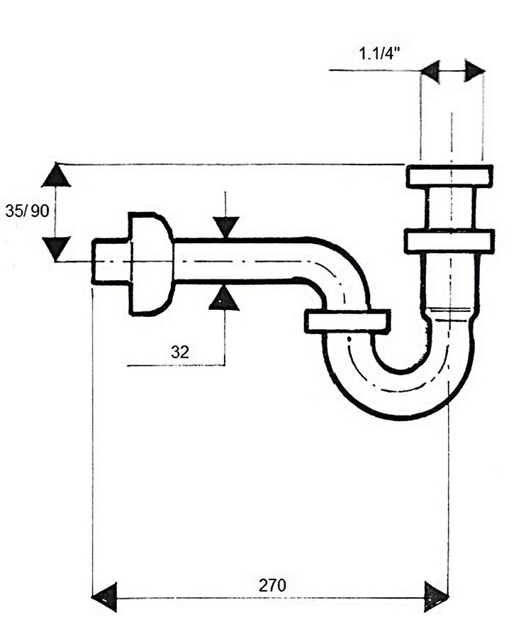 Сифон для умывальника McALPINE 1 1/4&Prime; x 32 мм трубный хром латунь 215CB - 215CB
