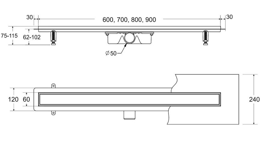 Линейный душевой трап BESCO Virgo Duo 90 сплошная решетка/под плитку OL-90-VD - OL-90-VD