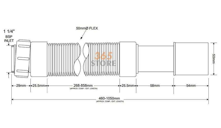 Труба растяжная (гофра) McALPINE 1 1/4&rdquo;x40/50 мм до 1000 мм MRMF1-S
