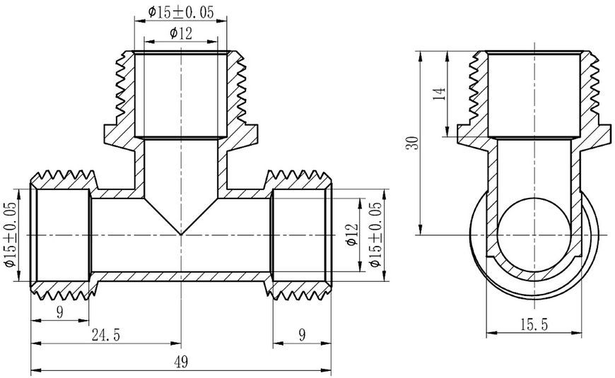 Трійник обтискний SD Forte 16х1/2"х16 ЗР розбірний латунь SF178W161516