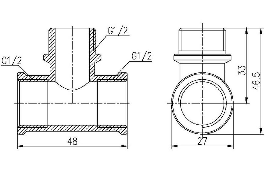 Трійник латунний SD Forte 1/2"ВРх1/2"ЗРх1/2"ВР рівнопрохідний нікельований SF36415