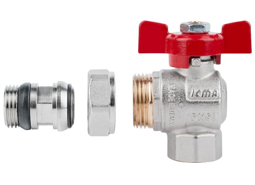 Кран шаровой с американкой и антипротечкой Icma Far. Rossa 1/2" угловой №362 87362AD11 - 87362AD11