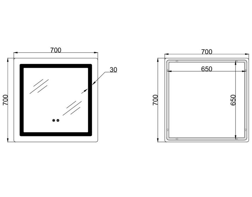 Дзеркало Lidz Kubis KU2 700х700 мм з LED-підсвічуванням Touch, з антизапотіванням, з димером, рег. яскравості LDKU70070049288