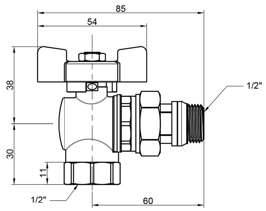 Кран шаровой с американкой и антипротечкой Icma Far. Rossa 1/2" угловой №362 87362AD11 - 87362AD11