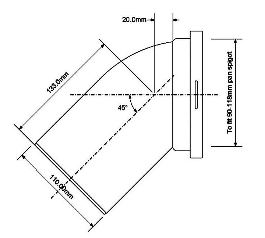 Каналізаційне підключення (коліно) McALPINE 133 мм 45° 90-118/110 мм WCE-CON16