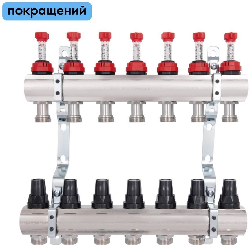 Коллектор латунный с расходомерами и термостат. кранами Thermo Alliance Forte 1" на 7 выходов SF001W7 - SF001W7
