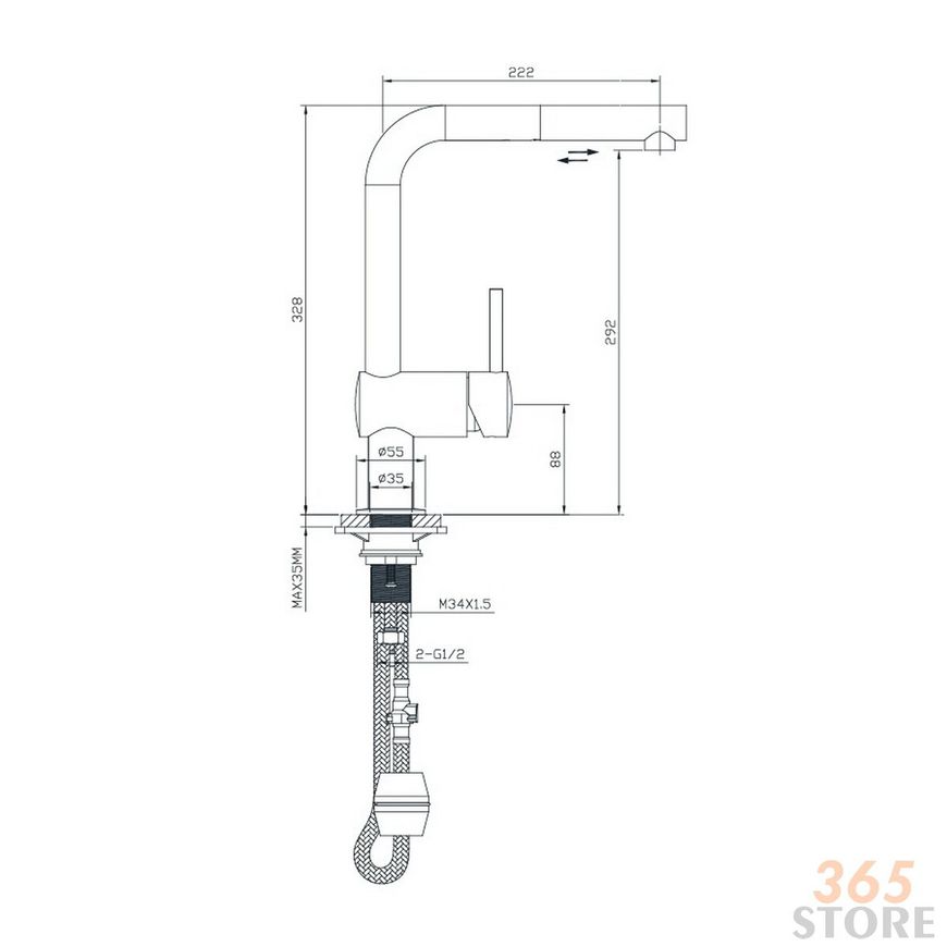 Смеситель для кухни IMPRESE LOTTA 55403-SS сталь, 40 мм, выдвижная лейка - 55403-SS