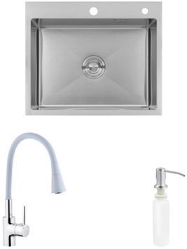 Кухонная мойка Kroner KRP Geb&uuml;rstet 6050HM с смесителем и дозатором CVS29844 KRG6050HMC031GRASP016 - KRG6050HMC031GRASP016