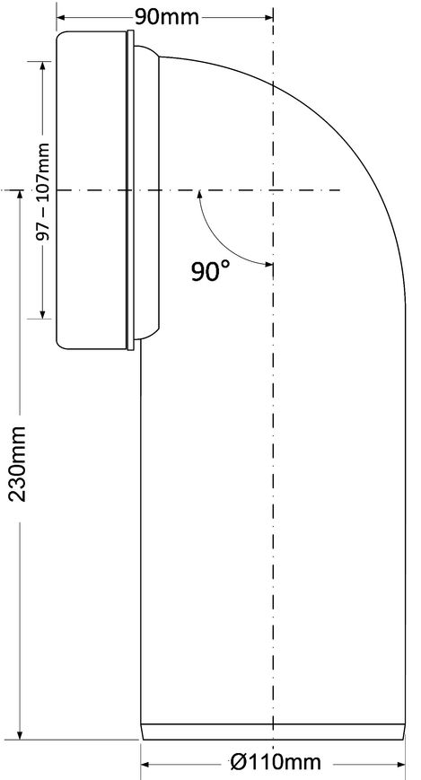 Каналізаційне підключення (коліно) McALPINE 230 мм 90° 97-107/110 мм WCE-CON9