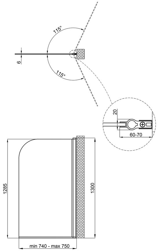 Шторка скляна для ванни Qtap Standard STDBLM407513APR скло 6 мм Pear, 75x130, розпашна, права - STDBLM407513APR