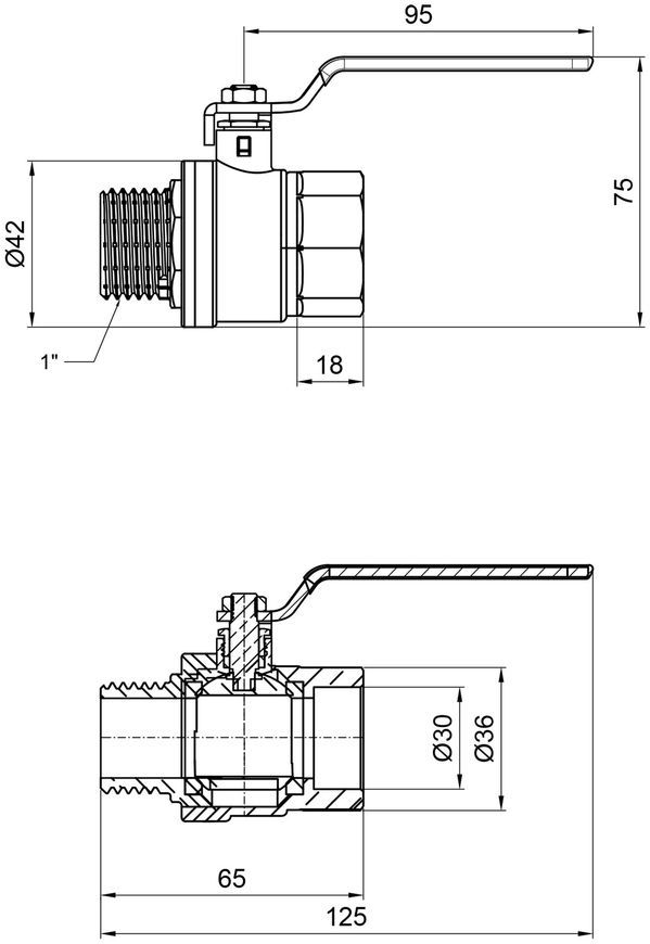 Кран шаровой SD Plus 1" ВН для газа (рычаг) латунь SD605G25