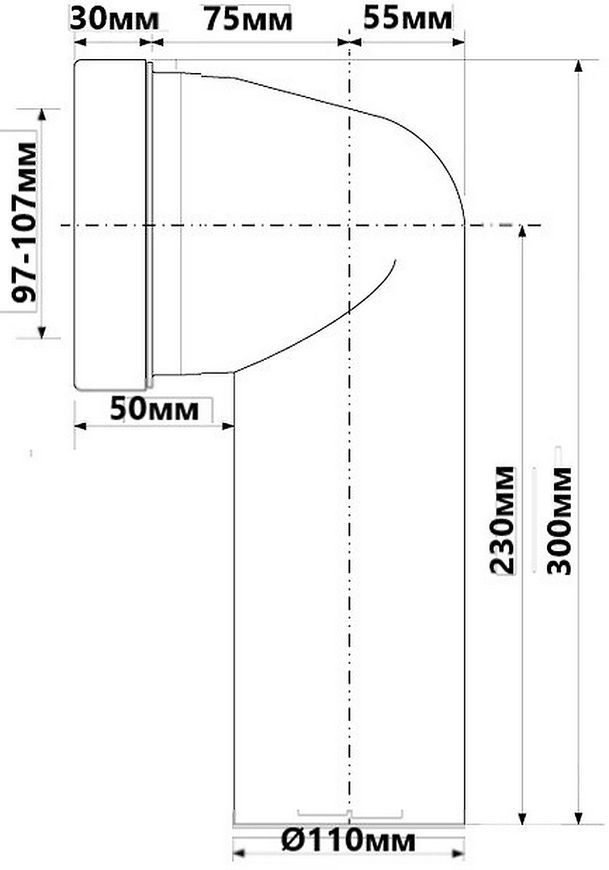 Канализационное подключение (колено) McALPINE 300 мм 90&deg; 97-107/110 мм HC40E