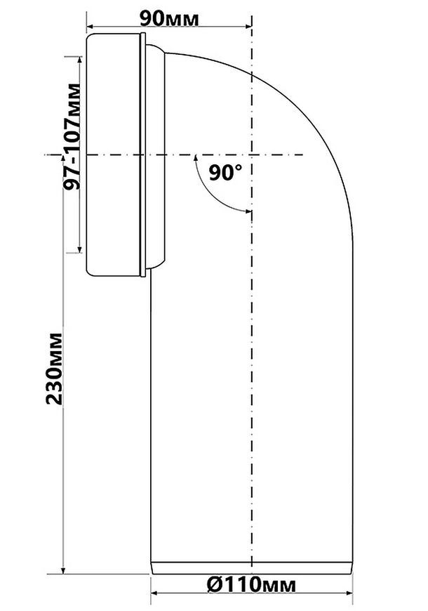 Каналізаційне підключення (коліно) McALPINE 230 мм 90&deg; 97-107/110 мм WCE-CON9
