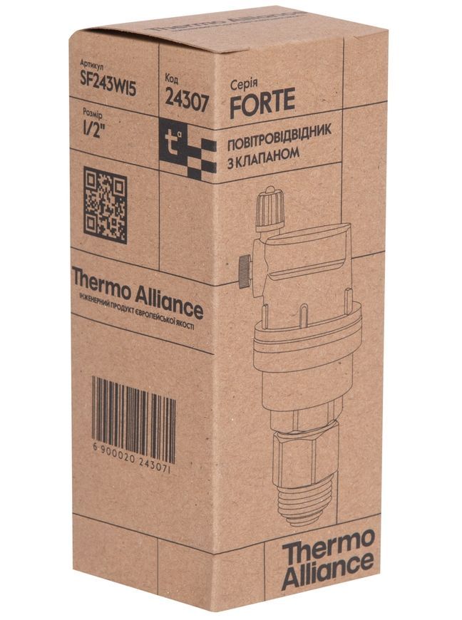 Повітровідвідник автоматичний з запірним клапаном Thermo Alliance Forte 1/2"ЗР латунь SF243W15 - SF243W15