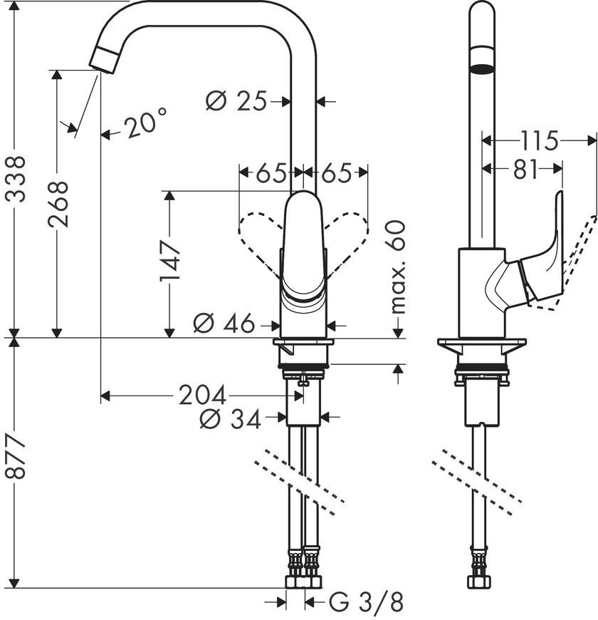 Смеситель для кухонной мойки HANSGROHE Focus M41 260 EcoSmart 1jet Chrome 31821000 хром - 31821000