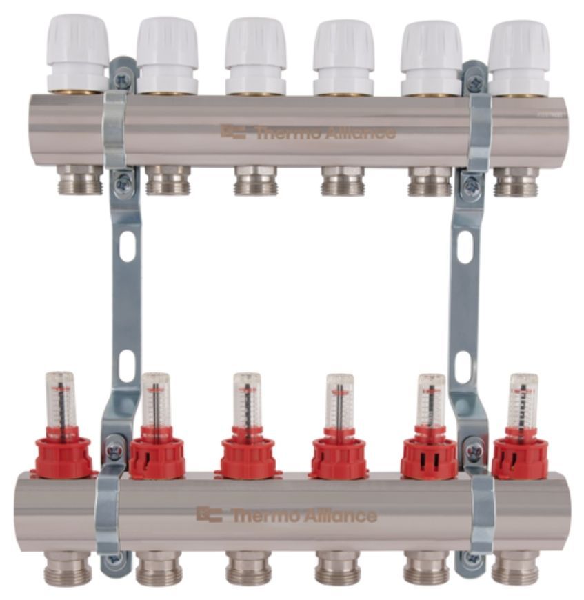 Коллектор с расходомерами Thermo Alliance Standart 1" 6 выходов 3/4" + евроконусы 3/4''х16&times;2 SD235W648887 - SD235W648887