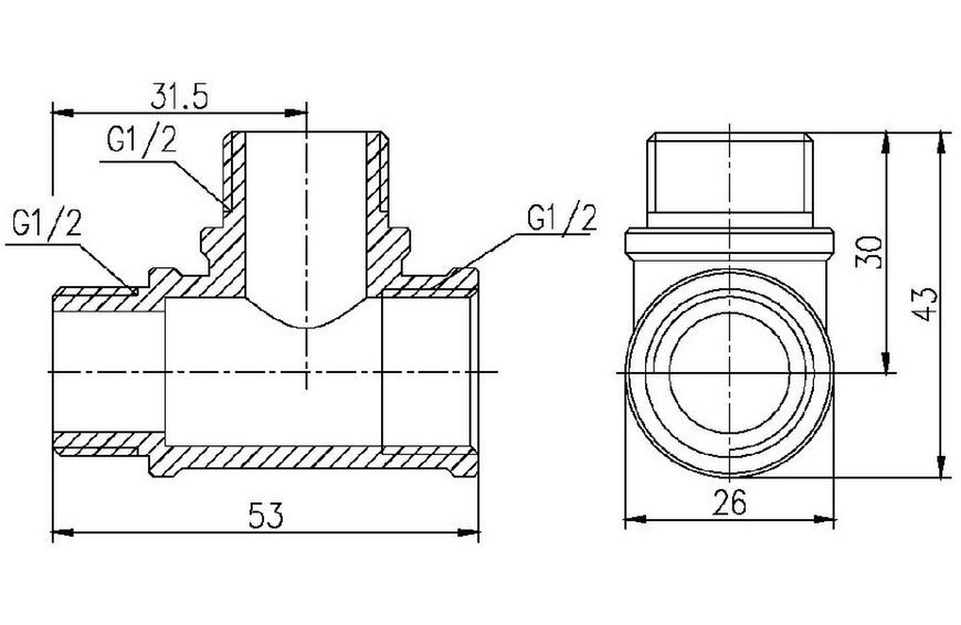 Трійник латунний SD Forte 1/2"ВРх1/2"ЗРх1/2"ЗР рівнопрохідний нікельований SF36515