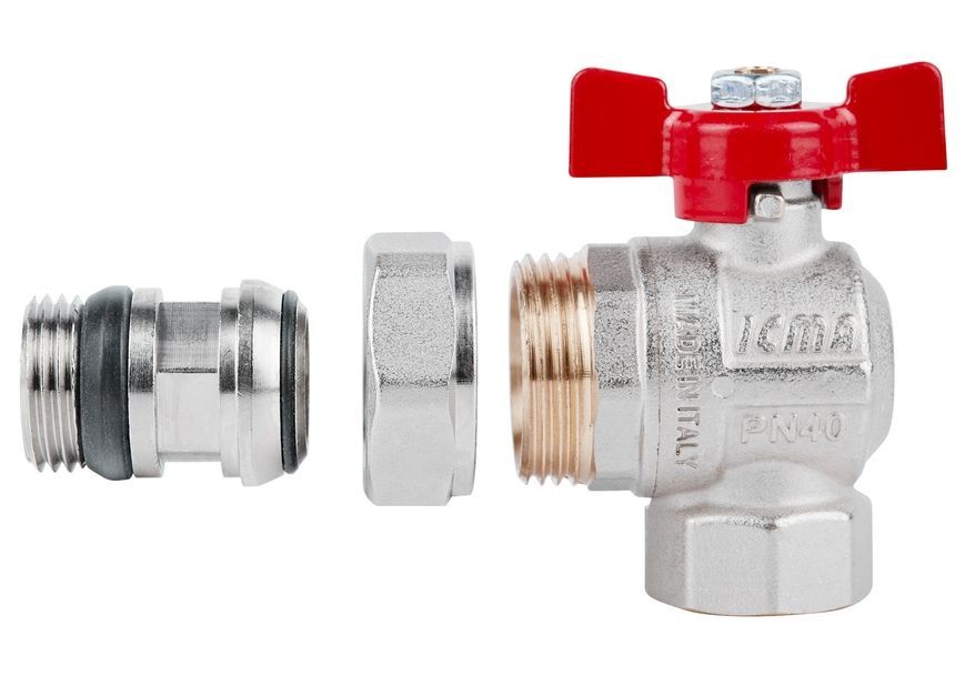 Кран шаровой с американкой и антипротечкой Icma Far. Rossa 3/4" угловой №362 87362AE11 - 87362AE11
