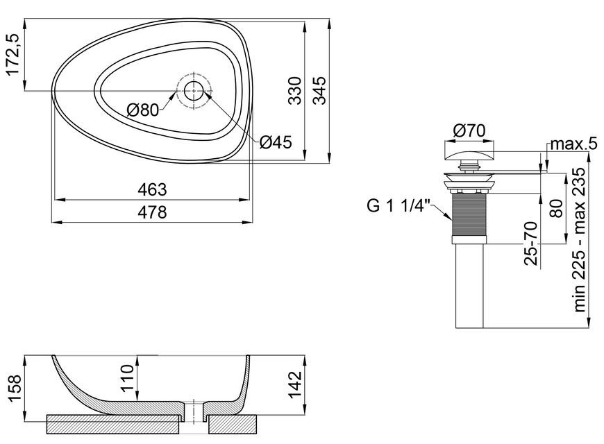 Раковина-чаша QTAP Leo 400x350x160 Matt black з донним клапаном QT1111A053MB - QT1111A053MB