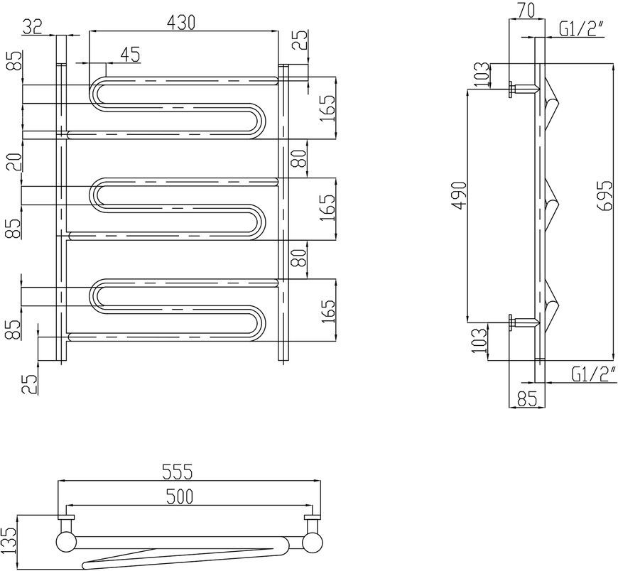 Полотенцесушитель водяной LIDZ Zigzag (CRM) D32/20х1/2" 500x700 P3 - LZZD32201250703WAT
