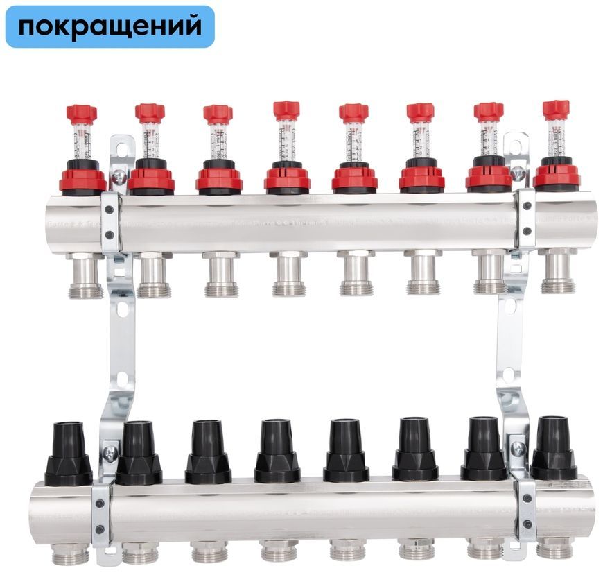 Коллектор латунный с расходомерами и термостат. кранами Thermo Alliance Forte 1" на 8 выходов SF001W8 - SF001W8