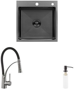 Кухонная мойка Kroner KRP Schwarze-5050HM PVD с смесителем Ersel и дозатором CVS30145 KRS5050HMPVDGRP03393BLKSP026 - KRS5050HMPVDGRP03393BLKSP026