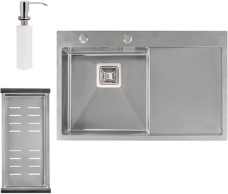 Кухонная мойка интегрированная QTAP DK7850L Satin 3,0/1,2 мм + сушилка + диспенсер - QTDK7850LSET3012
