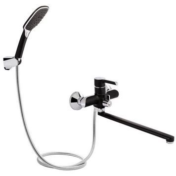 Змішувач для ванни Qtap Grand BCR 005 з довгим виливом Chrome/Black QTGRABCR005 - QTGRABCR005