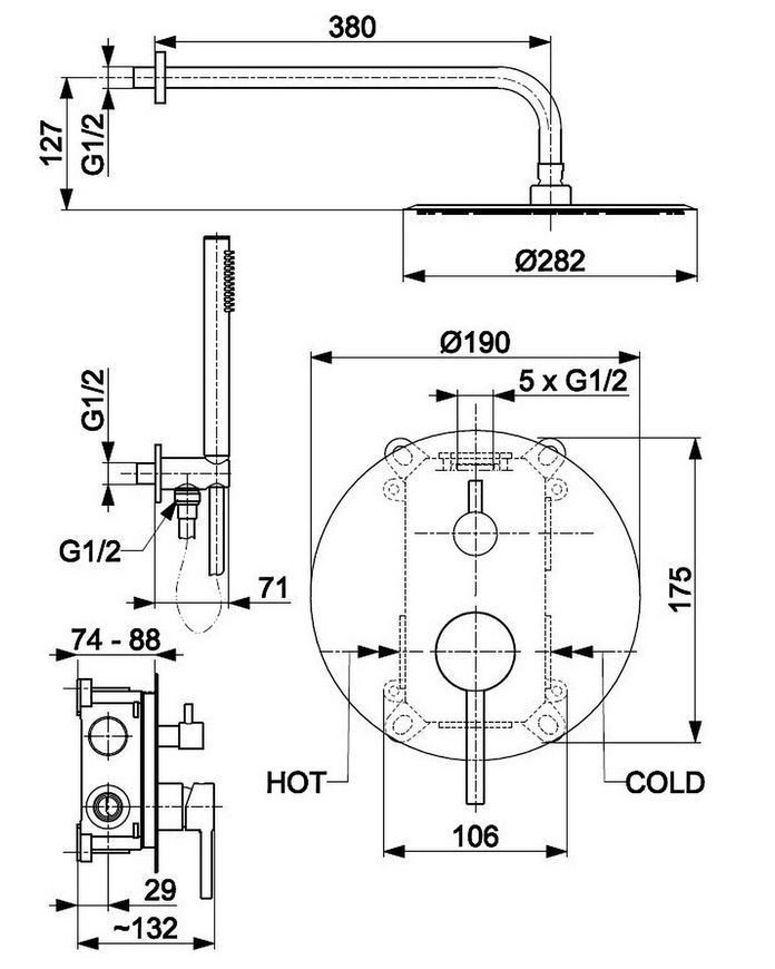 Душова система прихованого монтажу KFA ARMATURA MOZA GOLD матове золото 5039-501-31 - 5039-501-31