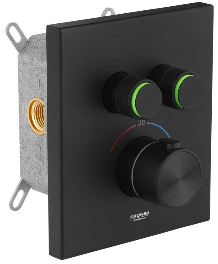 Душова система прихованого монтажу термостатична Kroner Element Thermo 211461-3801 на 2 споживача, латунь, чорний CV036828 - Element Thermo 211461-3801
