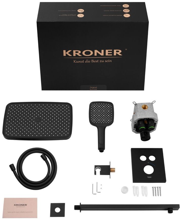 Душова система прихованого монтажу термостатична Kroner Element Thermo 211461-3801 на 2 споживача, латунь, чорний CV036828 - Element Thermo 211461-3801