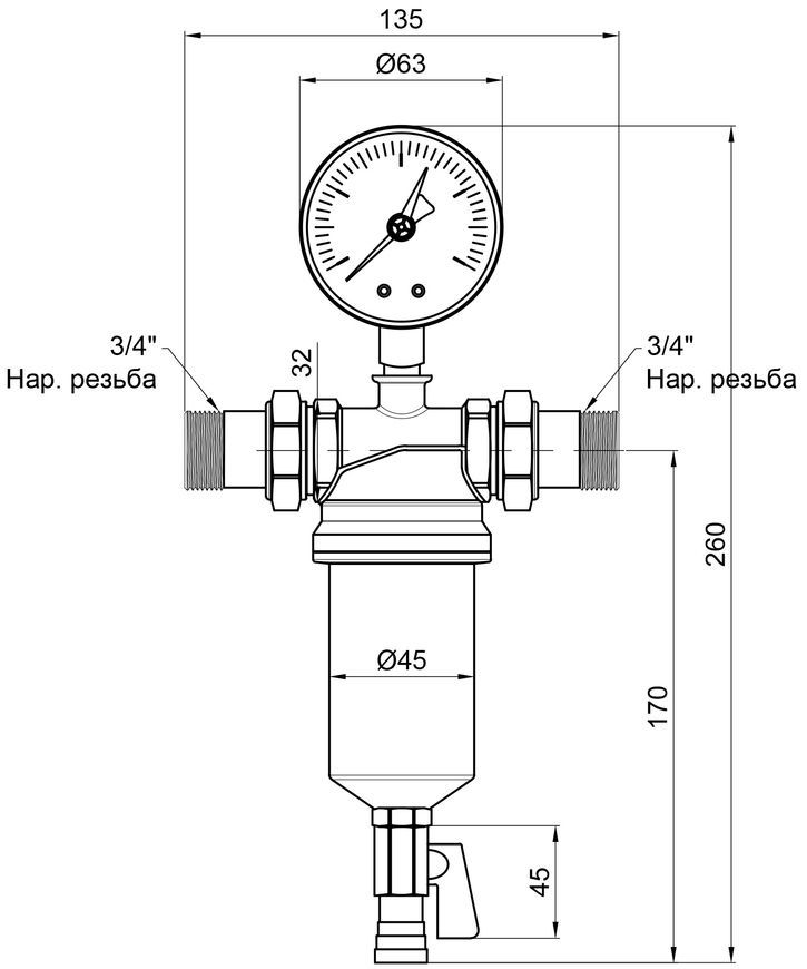Фильтр самопромывной ICMA 3/4" №751 с манометром - 83751AE05