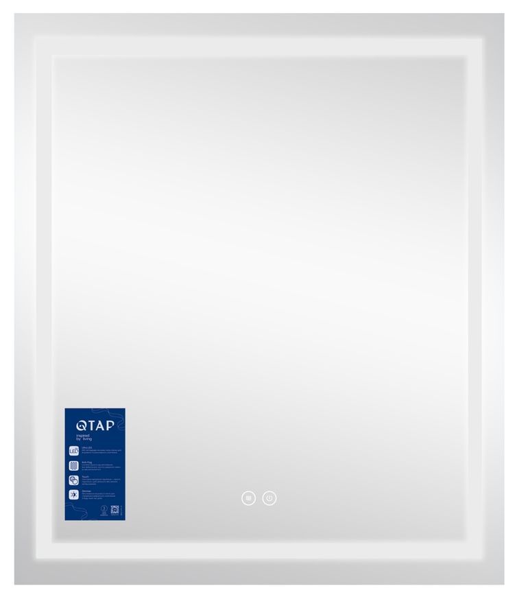 Зеркало настенное прямоугольное Qtap Mideya MI1 700х800 с LED-подсветкой Touch, антизапотеванием, диммером, рег. яркости QT2078DCF7080W