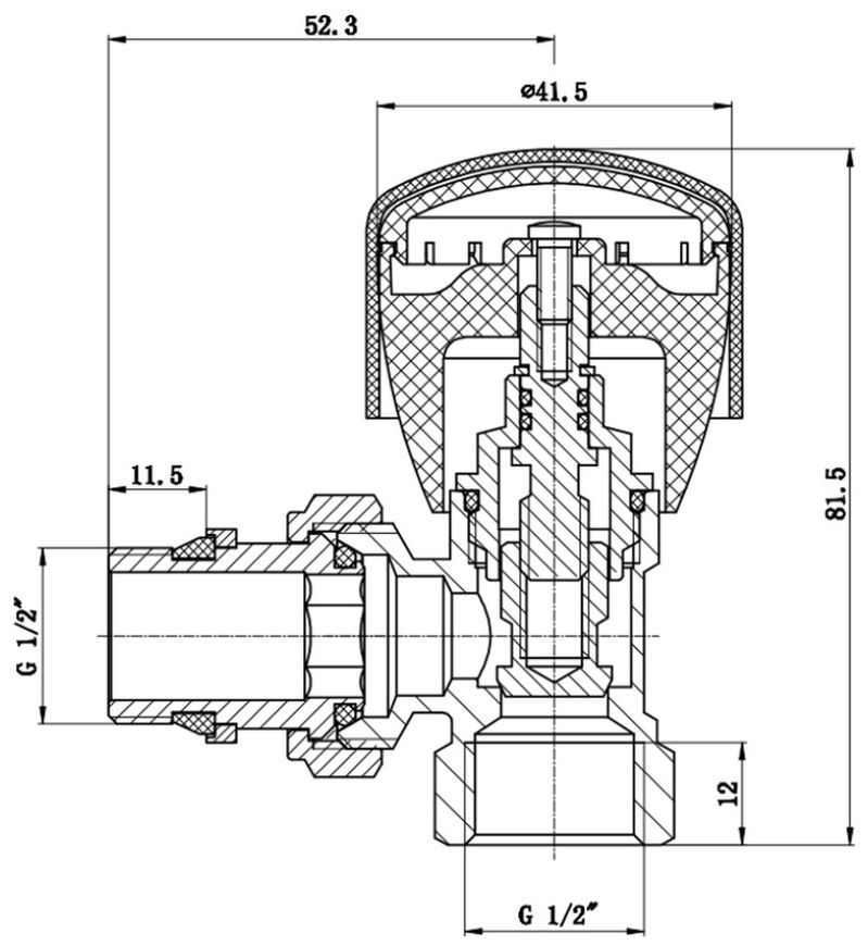 Кран радиаторный Thermo Alliance Standart 1/2" ВН с ручкой и антипротечкой угловой SF232W15