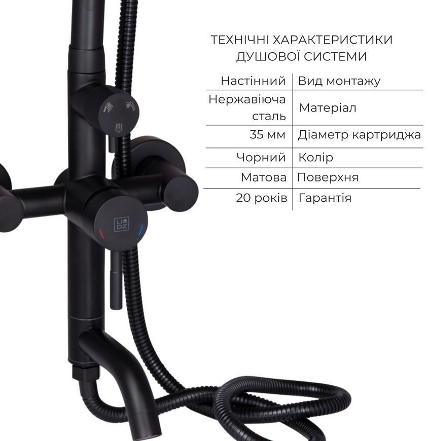 Душевая система LIDZ Aria 1030 с изливом Black LDARI1030BLA43373 черная матовая - LDARI1030BLA43373