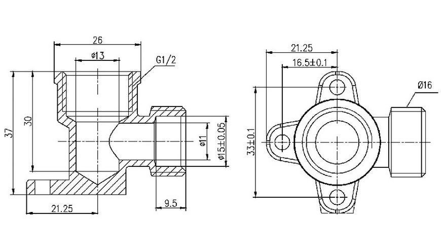 Уголок обжимной SD Forte 16х1/2" ВР настенный латунь SF179W1615