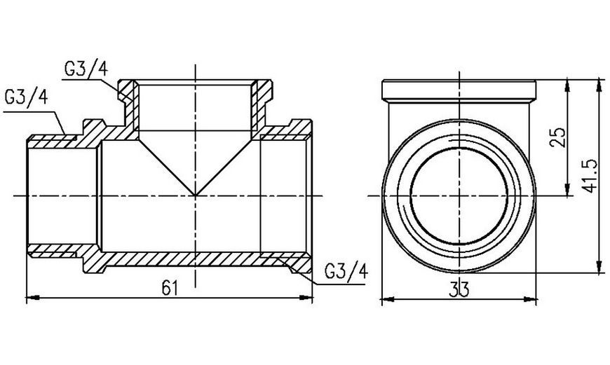 Трійник латунний SD Forte 3/4"ВРх3/4"ВРх3/4"ЗР рівнопрохідний нікельований SF36320