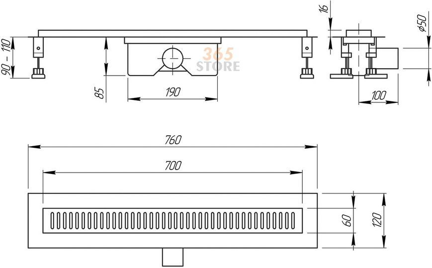 Трап Q-TAP Hydro FA304-700 з мокрим затвором 700 мм - QT700760CRM