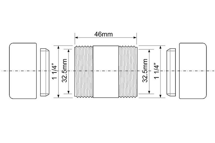 Подовжувач McALPINE 46 мм 32х32 мм з гайками (компресійне з'єднання) хром латунь 32G-CB