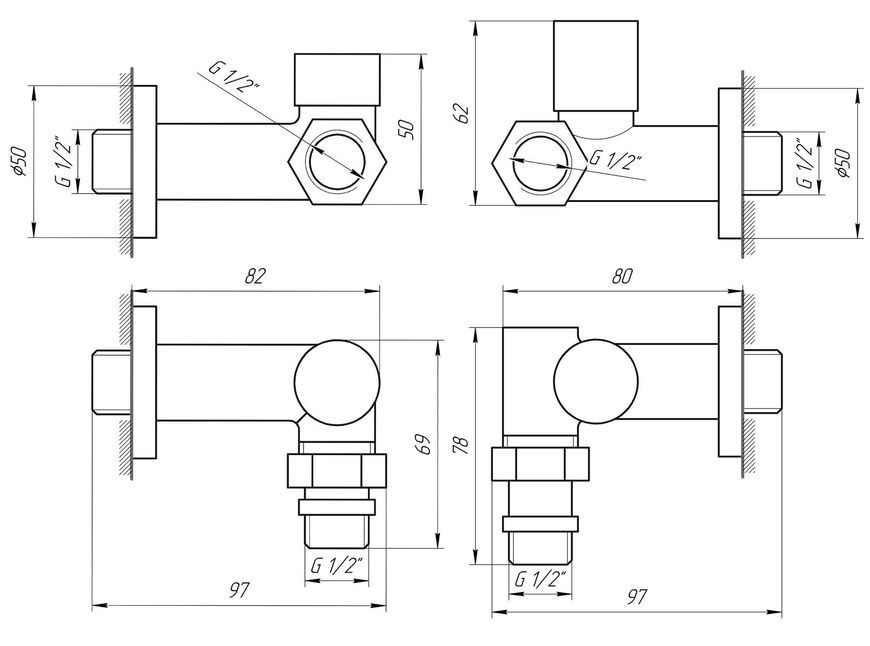 Кран для рушникосушарки кутовий NAVIN Solomon під ТЕН 1/2"х1/2", 2 шт. 21-132430-7777 білий - 21-132430-7777
