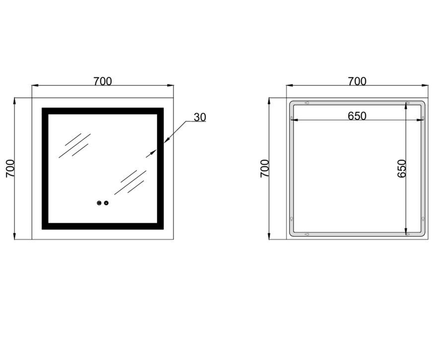 Зеркало Lidz Kubis KU1 700х700 мм с LED-подсветкой Touch, с антизапотеванием, с диммером, рег. яркости LDKU70070049287
