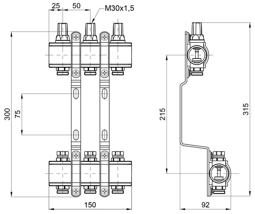 Коллектор латунный термо регулировочный SD FORTE 1" на 3 выхода SF002W3 - SF002W3