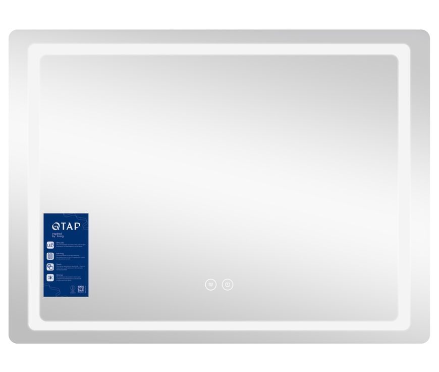 Зеркало настенное прямоугольное Qtap Mideya MI2 700х500 с LED-подсветкой Touch, антизапотеванием, диммером, рег. яркости QT2078NCF07050W