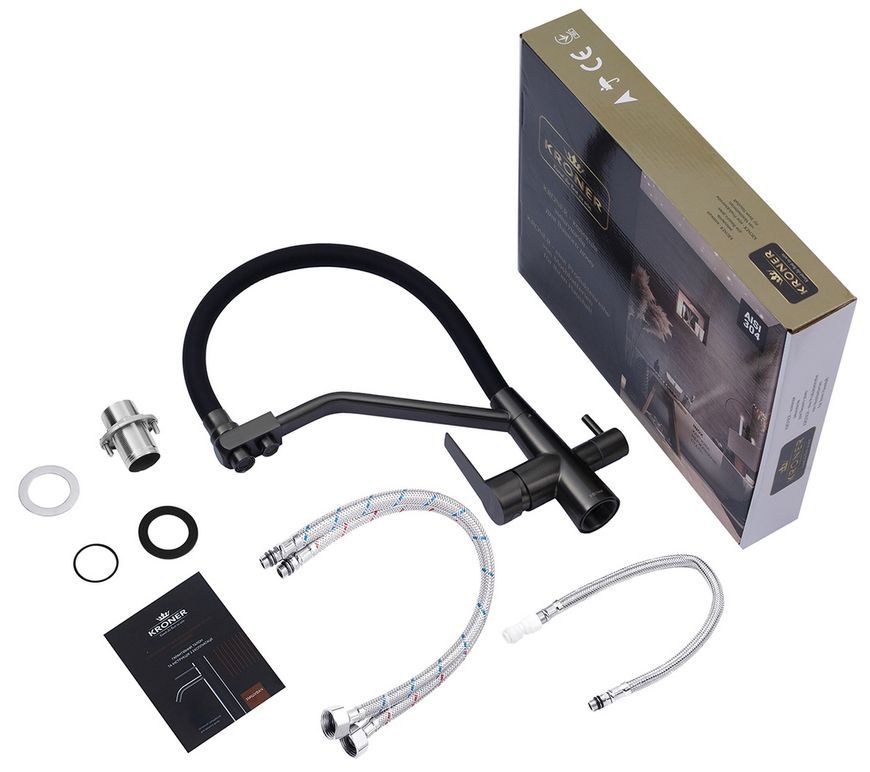 Змішувач для кухні з підключенням до фільтра Kroner KRP Edelstahl Klassisch-PVD03817BLK графіт CV031898 - Klassisch-PVD03817BLK