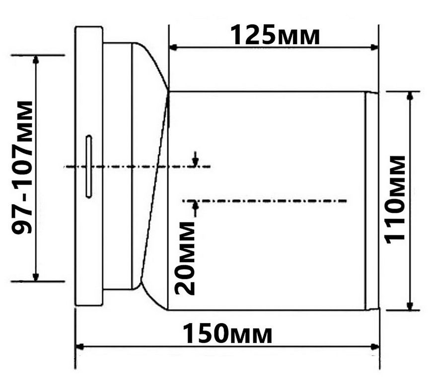 Каналізаційне підключення McALPINE 150 мм 97-107/110 мм зміщення на 20 мм WCE-CON4