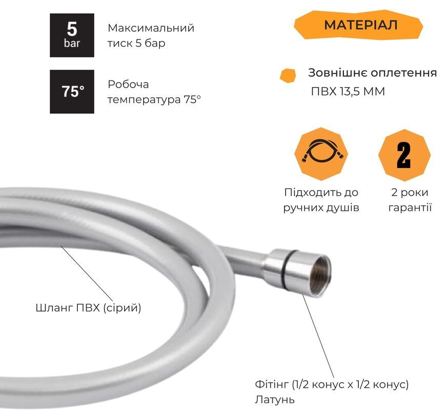 Шланг для душа LIDZ Niagara 09 полимер 1,75 м хром LDNIA09CRM35459 - LDNIA09CRM35459