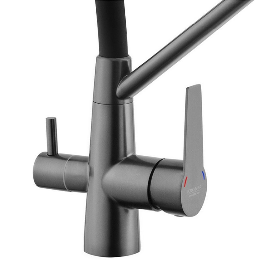 Змішувач для кухні з підключенням до фільтра Kroner KRP Edelstahl Klassisch-PVD03817BLK графіт CV031898 - Klassisch-PVD03817BLK