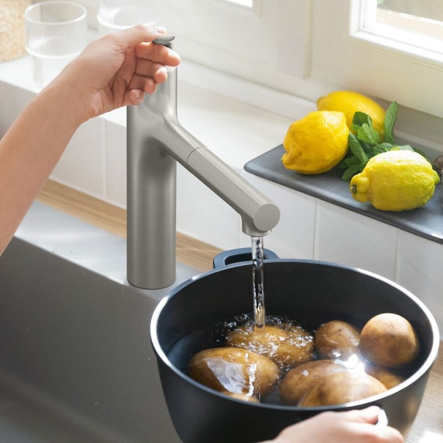 Смеситель кухонный HANSGROHE Zesis M33 160 с вытяжным изливом 2jet sBox lite 74804800 нержавеющая сталь - 74804800