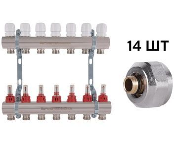 Коллектор с расходомерами Thermo Alliance Standart 1" 7 выходов 3/4" + евроконусы 3/4''х16&times;2 SD235W748888 - SD235W748888