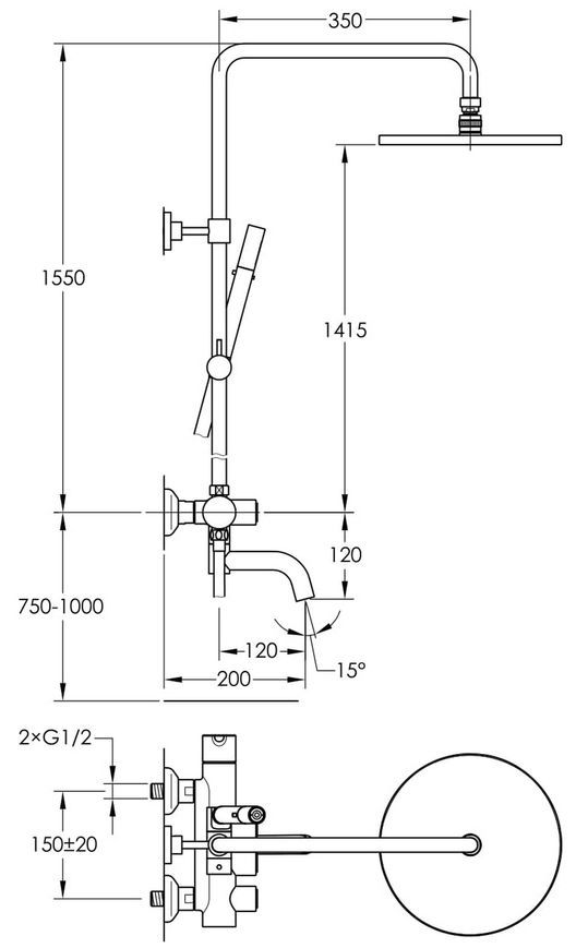 Душова система Imprese Smart Click з виливом ZMK101901207 хром - ZMK101901207